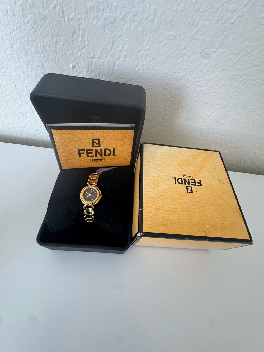 Fendi Gold-Tone Ladies Bracelet Watch with Black Dial